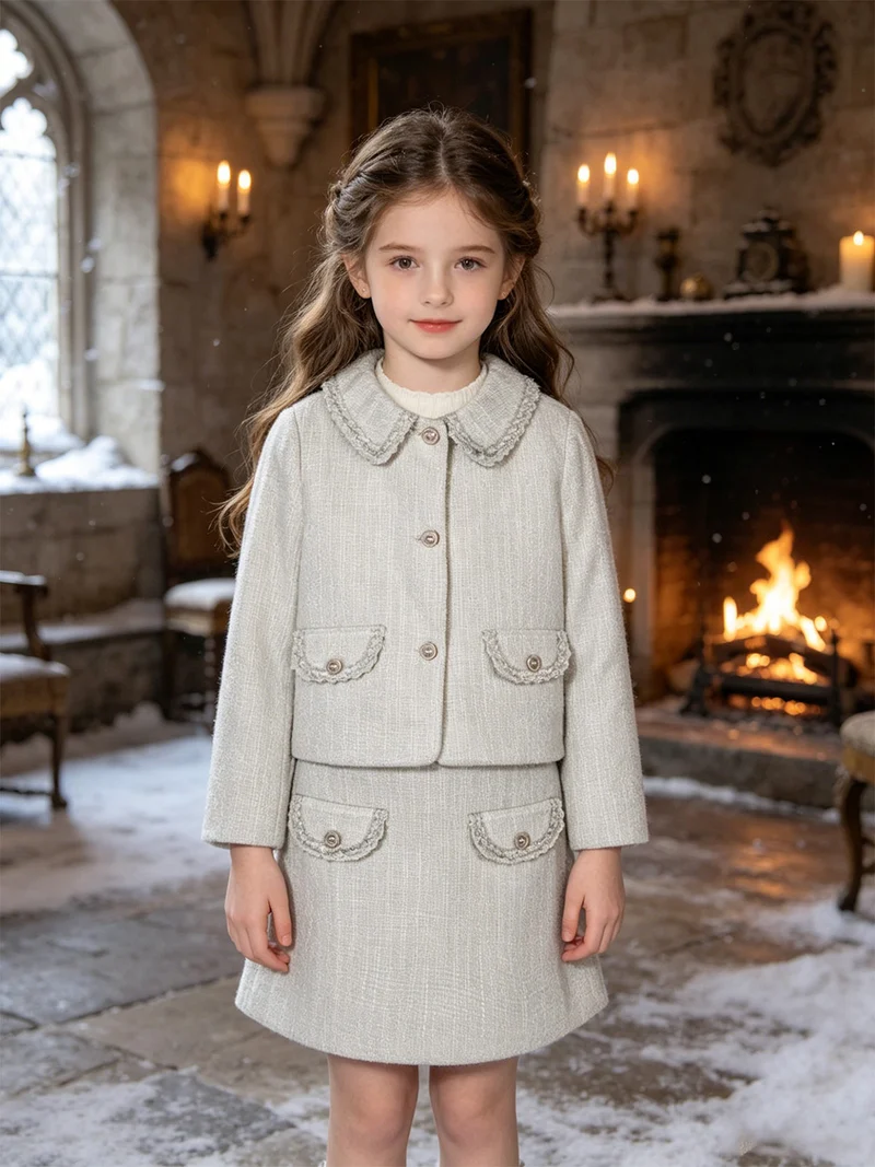 Completo 3 pezzi elegante da bambina - bianco