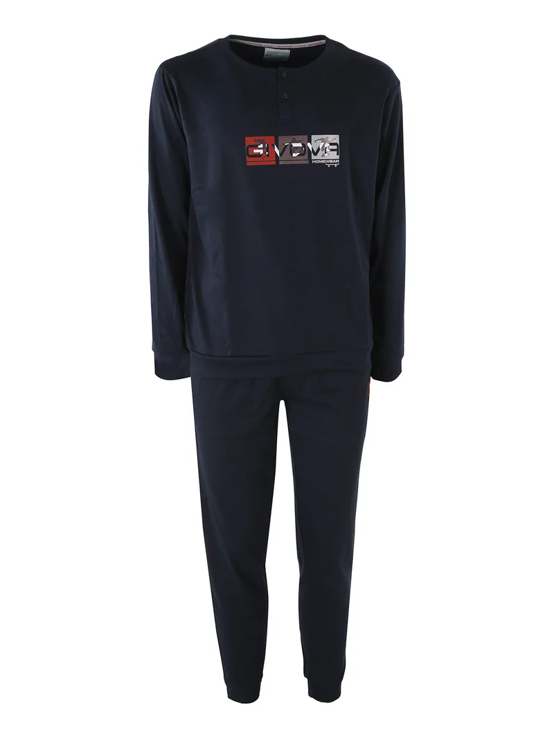 Pigiama uomo in misto cotone interlock con logo - blu scuro