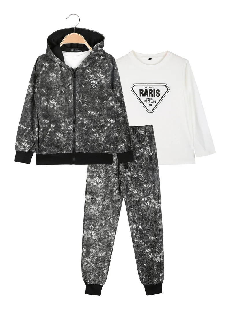 Completo 3 pezzi da bambino con cappuccio e zip - nero