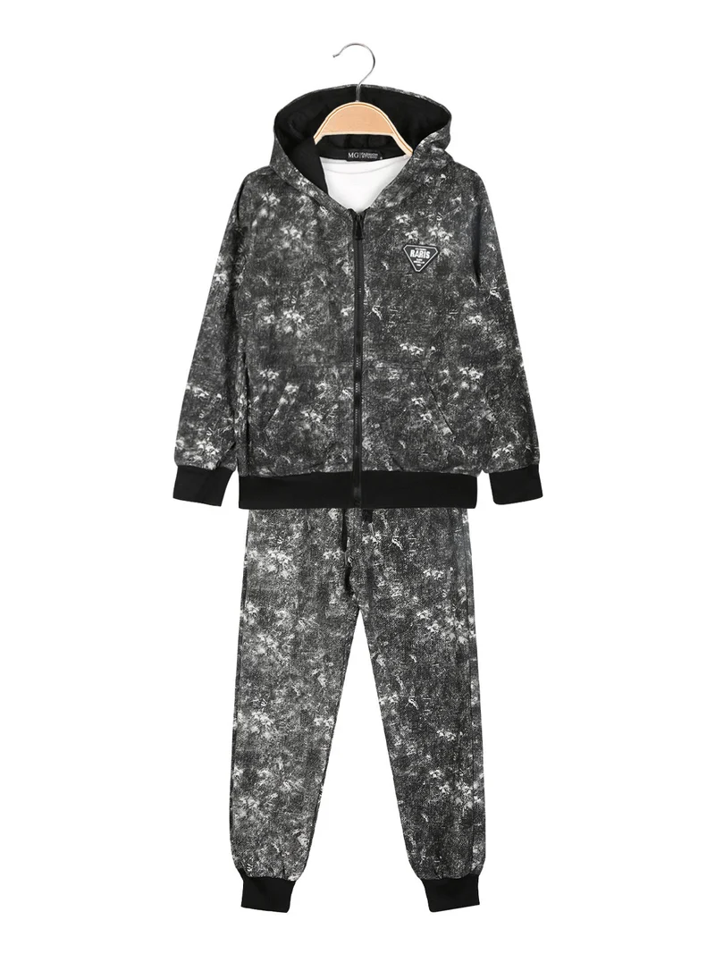 Completo 3 pezzi da bambino con cappuccio e zip - nero