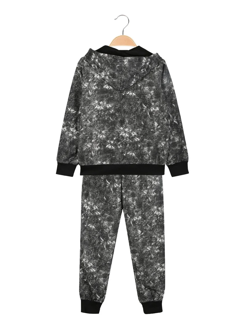 Completo 3 pezzi da bambino con cappuccio e zip - nero