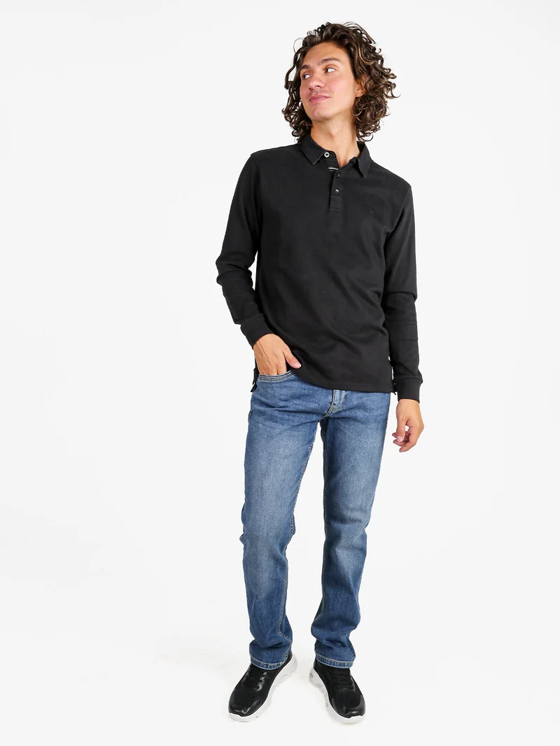 Polo da uomo in cotone a maniche lunghe - nero