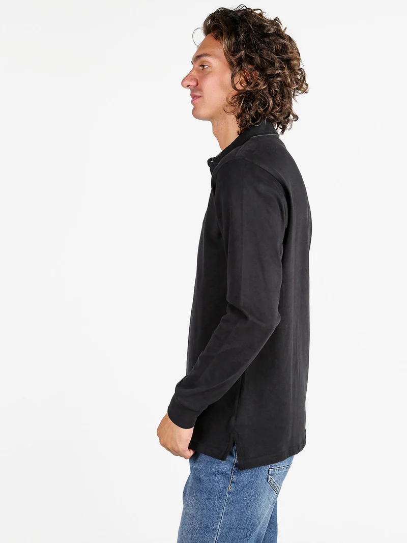 Polo da uomo in cotone a maniche lunghe - nero