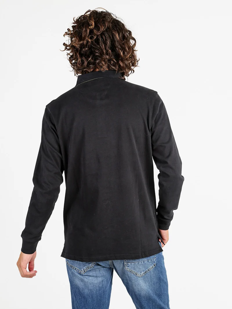 Polo da uomo in cotone a maniche lunghe - nero