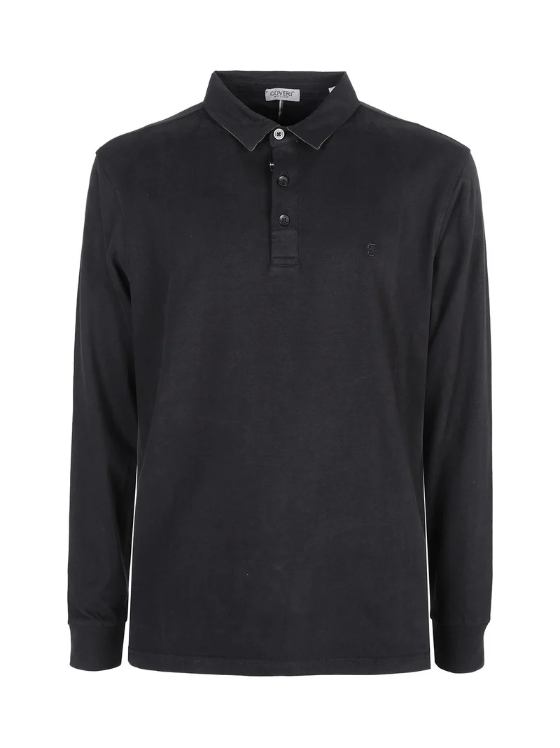 Polo da uomo in cotone a maniche lunghe - nero