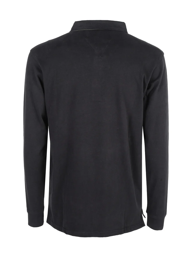 Polo da uomo in cotone a maniche lunghe - nero