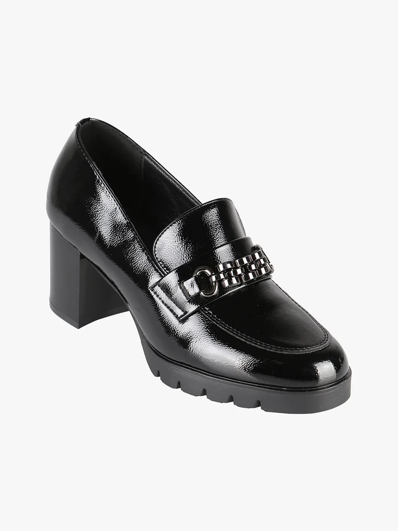 Mocassini donna lucidi con tacco - nero