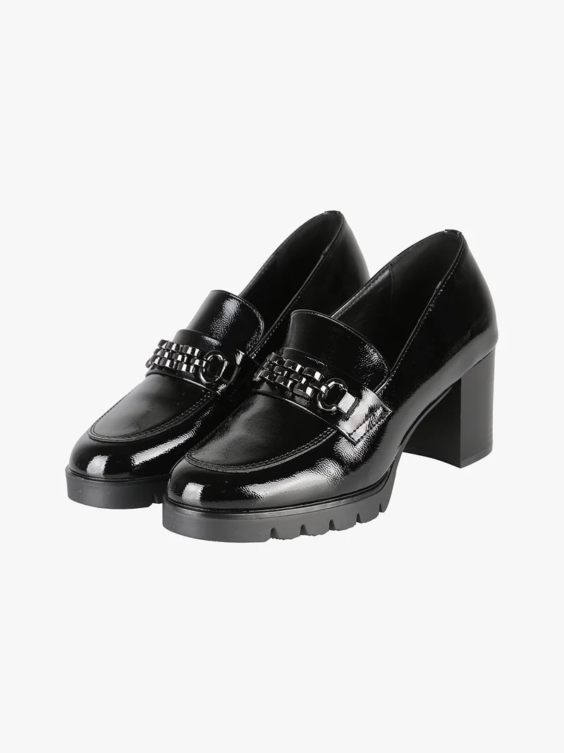 Mocassini donna lucidi con tacco - nero