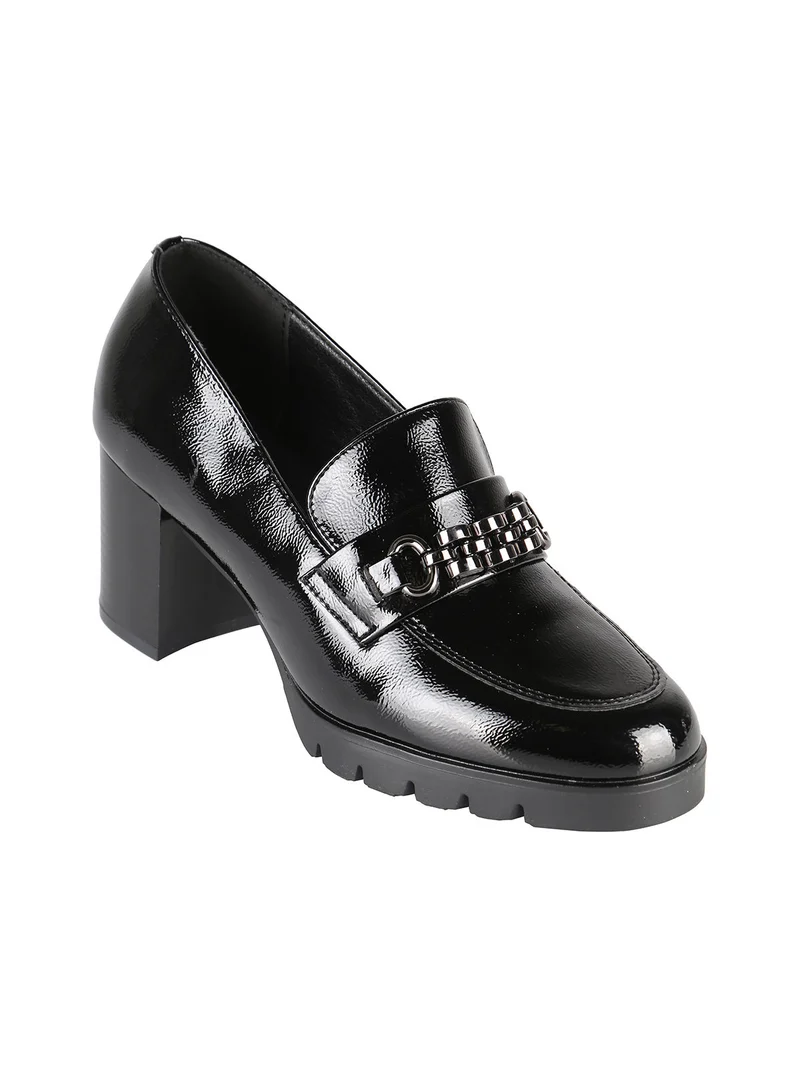 Mocassini donna lucidi con tacco - nero