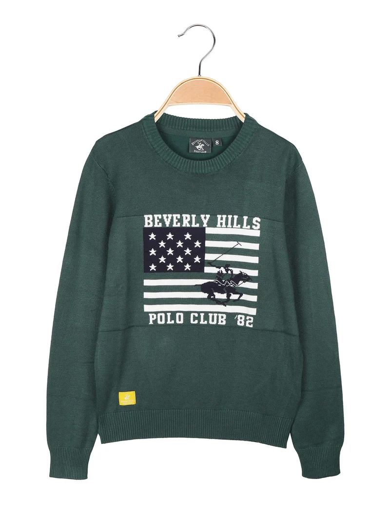 Pullover da bambino girocollo in maglia - verde