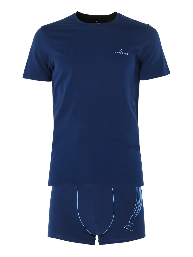 Coordinato intimo da uomo con t-shirt girocollo e boxer - blu