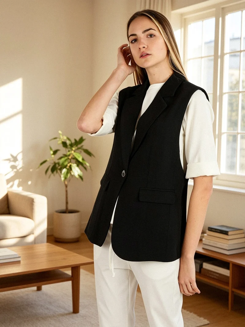 Gilet lungo da donna - nero