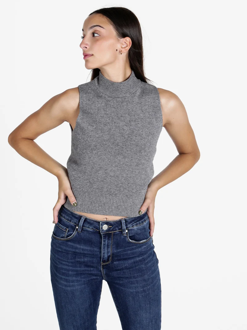 Top donna smanicato in maglia - grigio