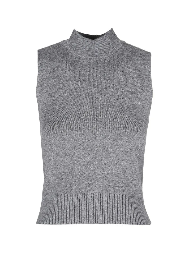 Top donna smanicato in maglia - grigio
