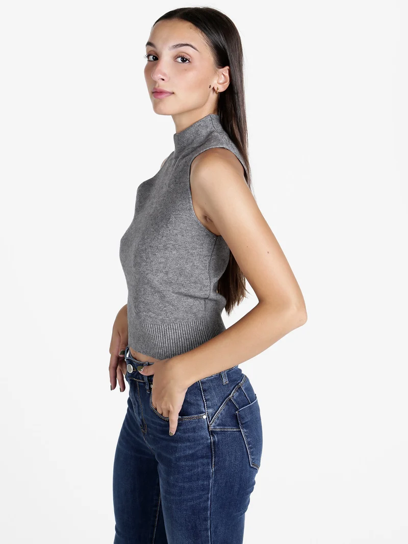 Top donna smanicato in maglia - grigio
