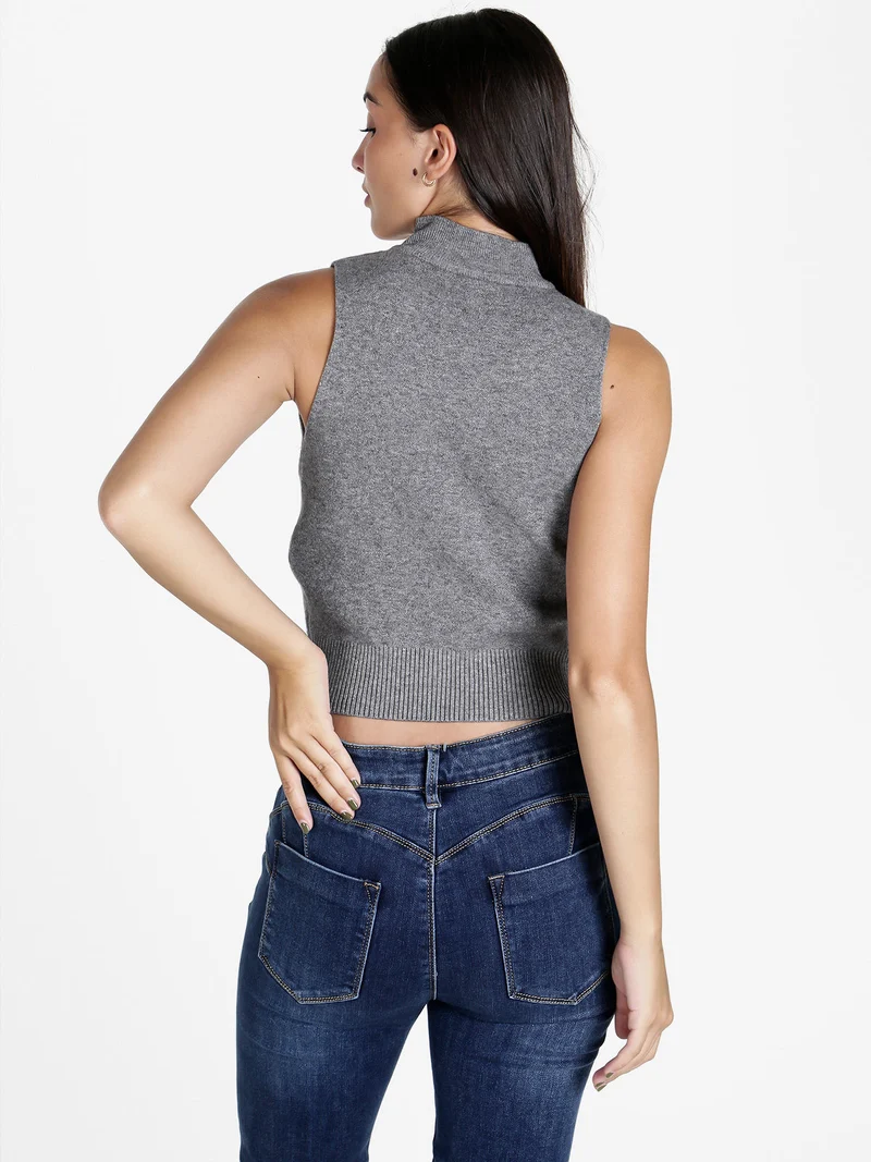 Top donna smanicato in maglia - grigio