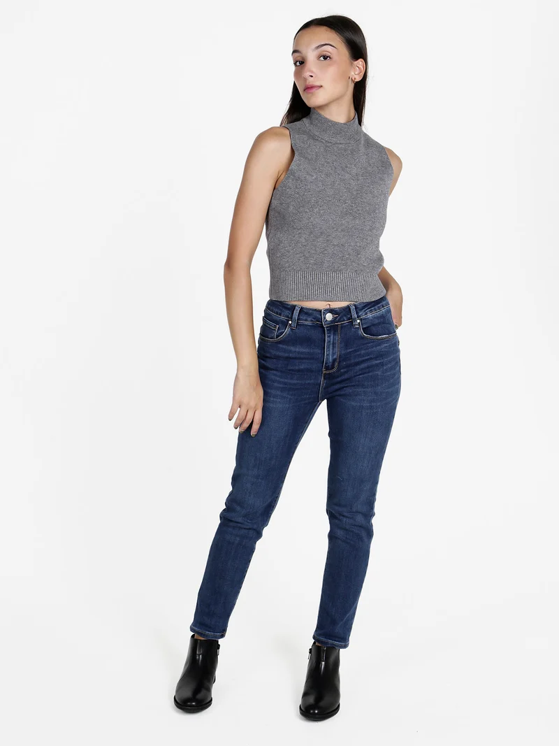 Top donna smanicato in maglia - grigio