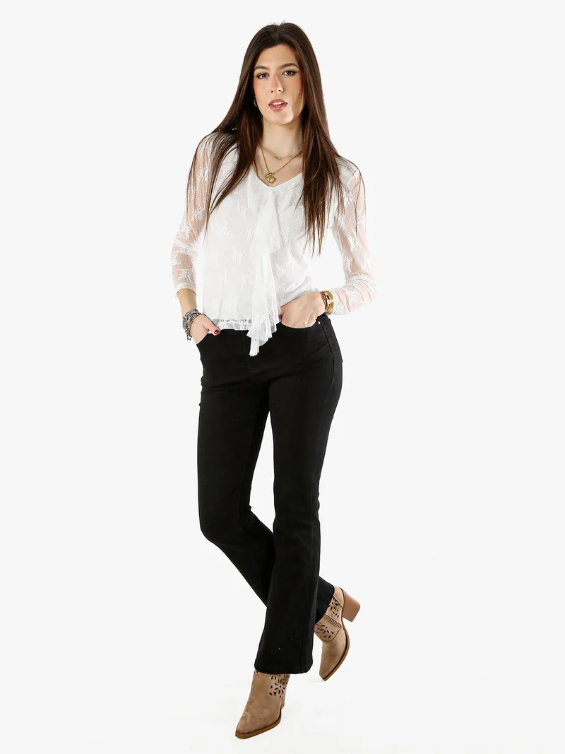 Camicetta in pizzo da donna con scollo V - bianco