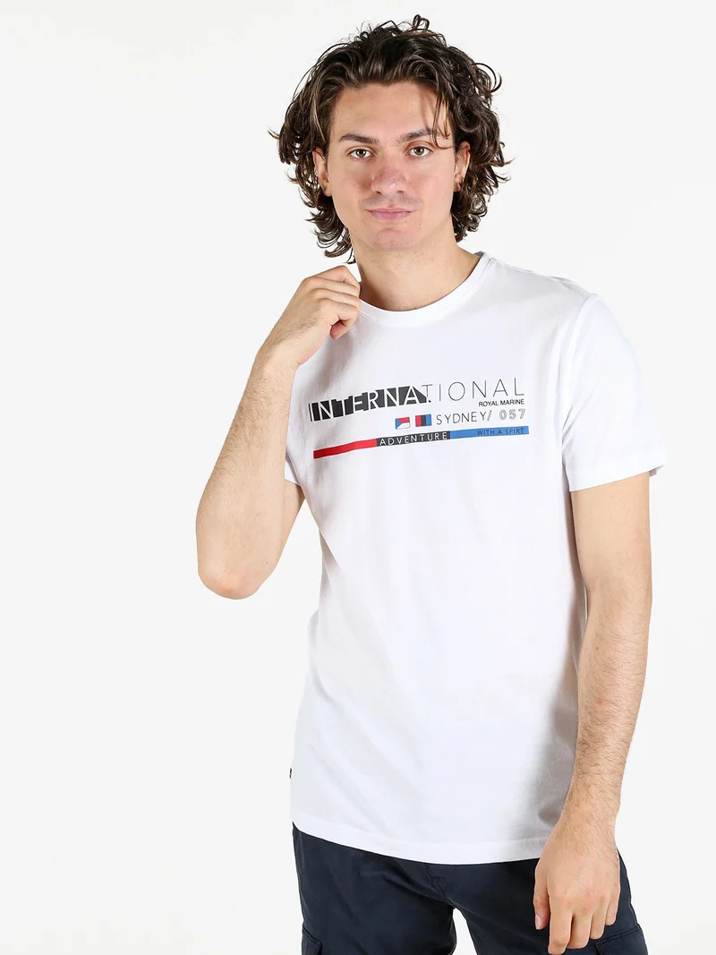 T-shirt da uomo in cotone con stampa scritta - bianco
