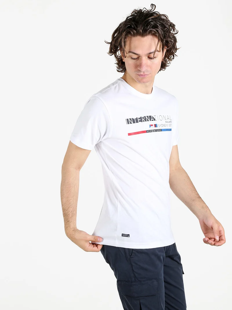 T-shirt da uomo in cotone con stampa scritta - bianco