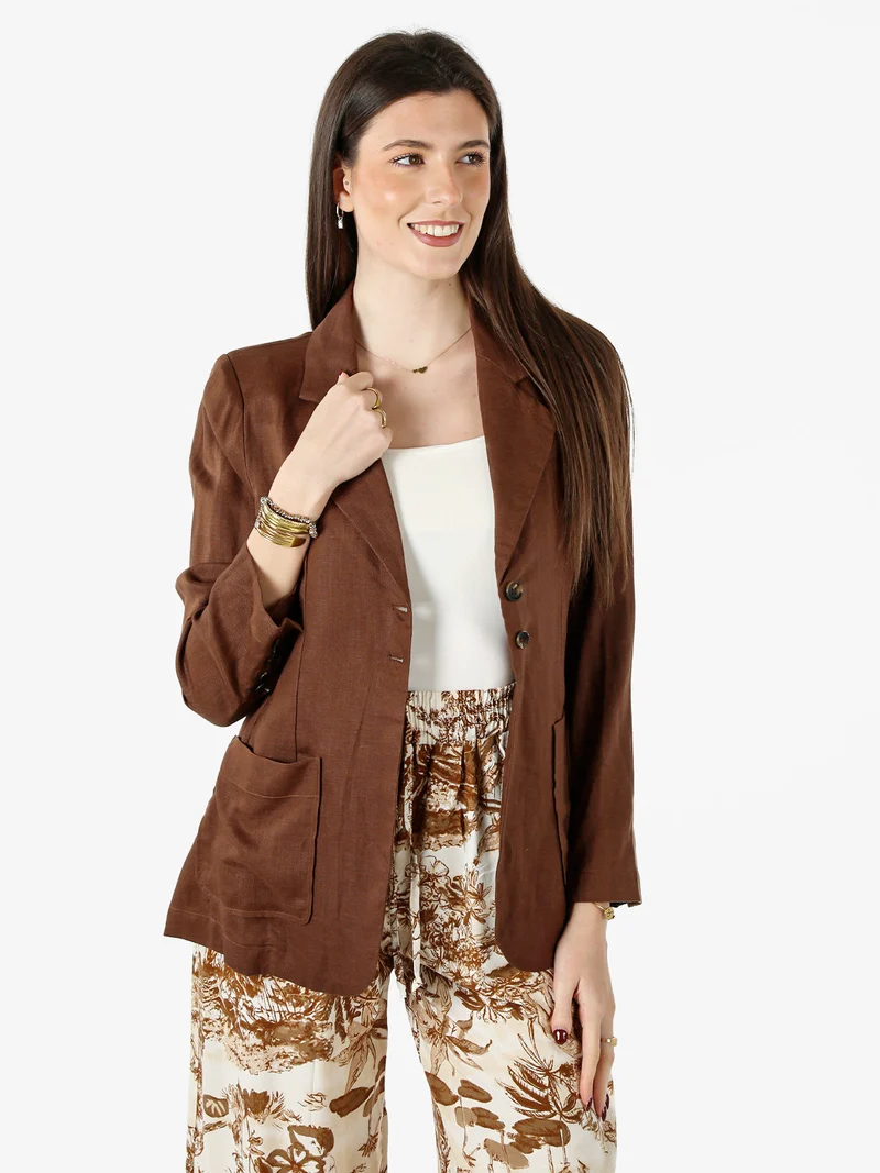Blazer donna in misto lino - marrone