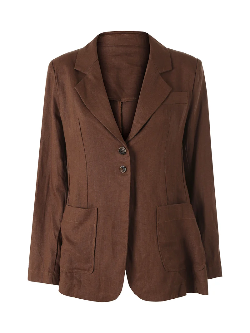 Blazer donna in misto lino - marrone