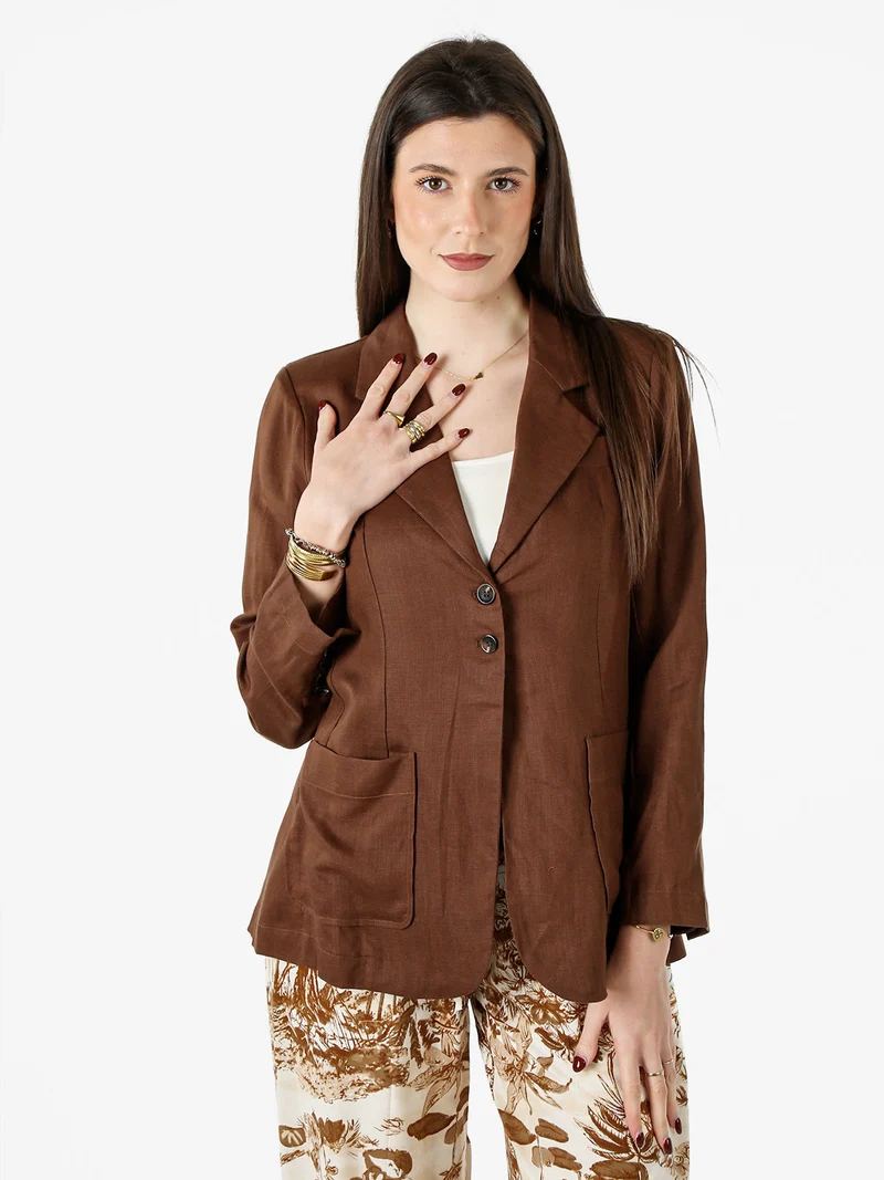 Blazer donna in misto lino - marrone
