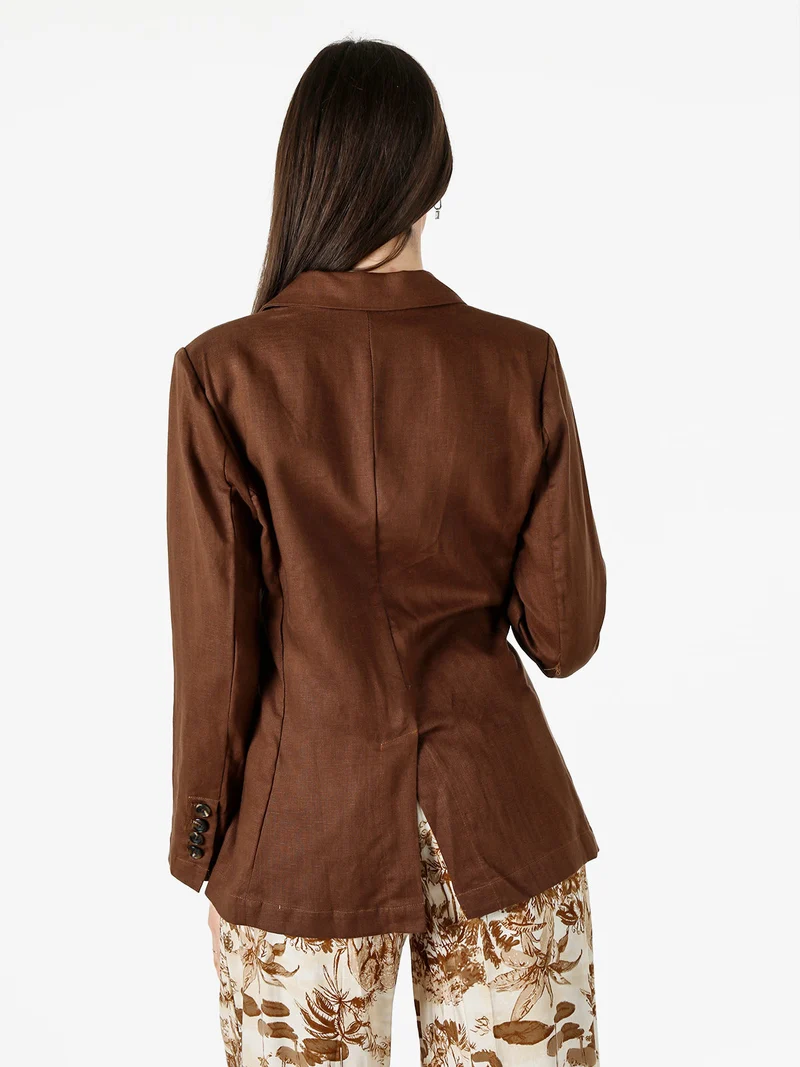 Blazer donna in misto lino - marrone