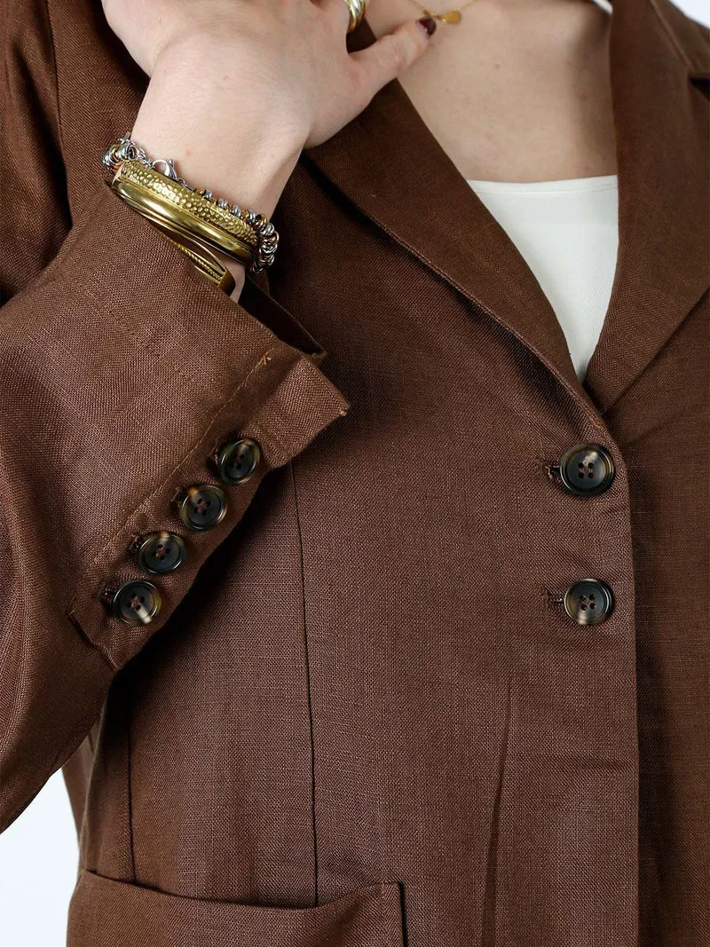 Blazer donna in misto lino - marrone