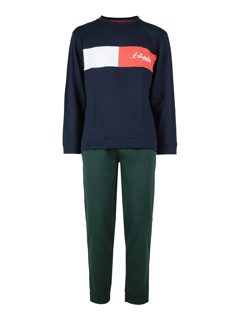 Pigiama lungo da uomo in cotone - blu scuro