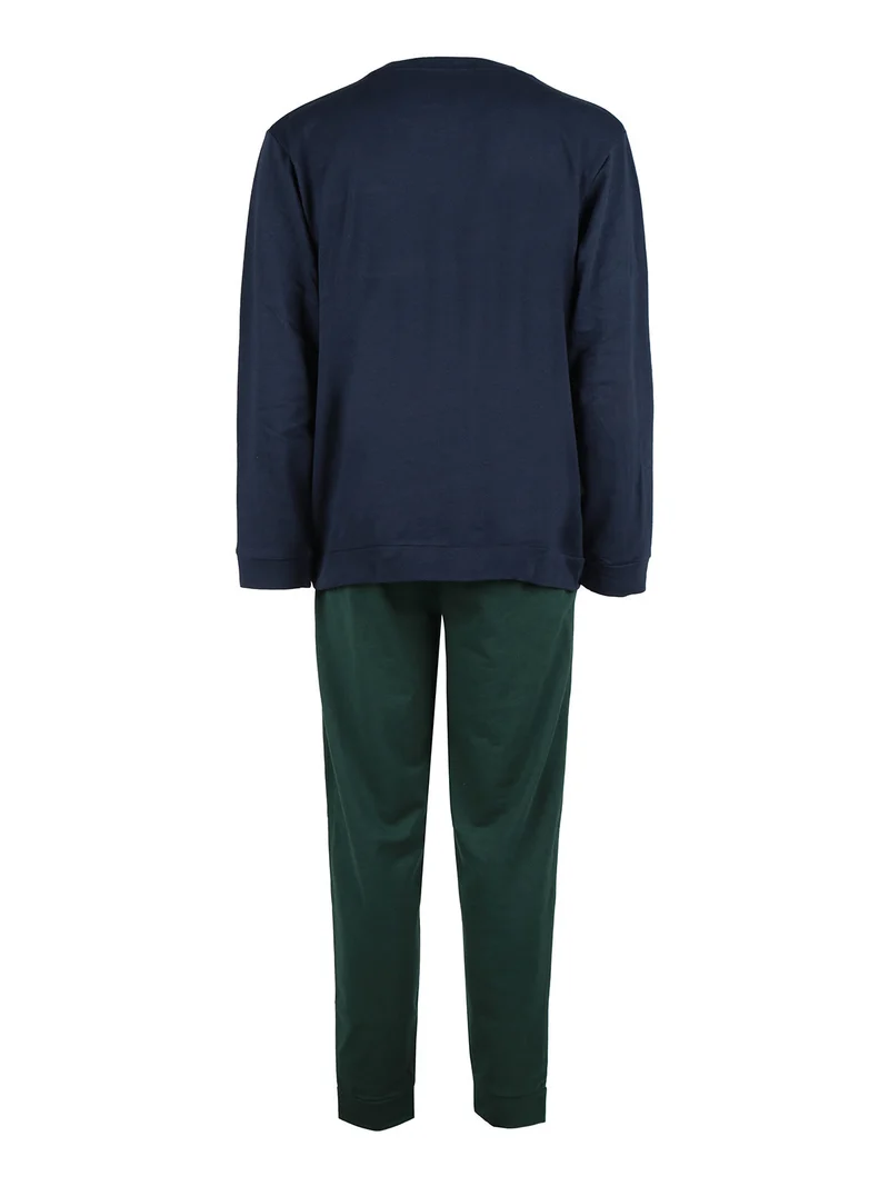 Pigiama lungo da uomo in cotone - blu scuro