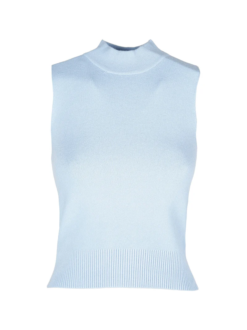 Top donna smanicato in maglia - blu