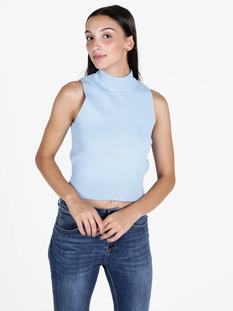 Top donna smanicato in maglia - blu