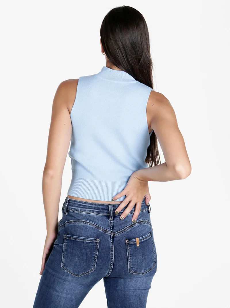 Top donna smanicato in maglia - blu