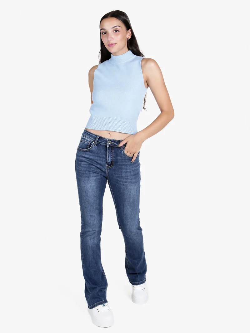Top donna smanicato in maglia - blu