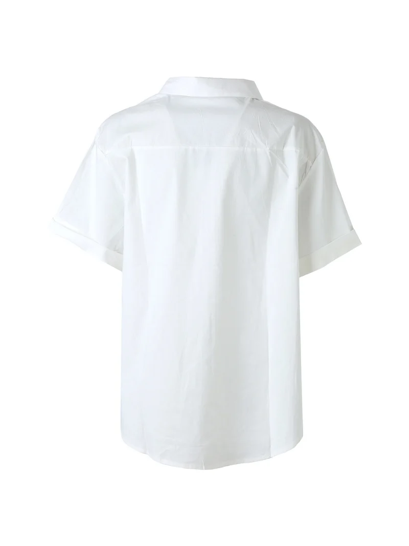 Camicia donna oversize a maniche corte con taschino - bianco