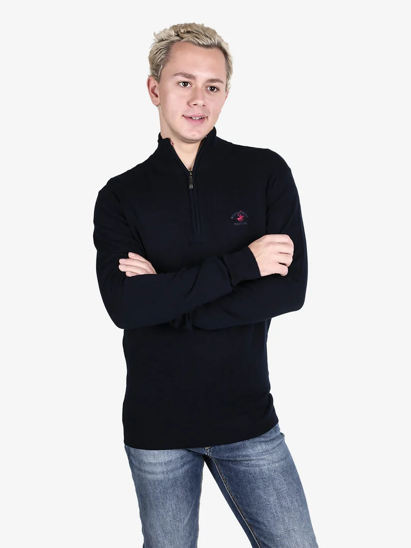 Pullover da uomo mezza zip in maglia - blu scuro