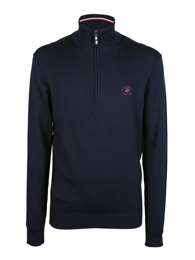 Pullover da uomo mezza zip in maglia - blu scuro