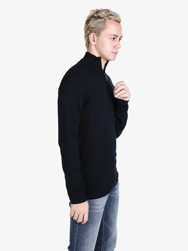 Pullover da uomo mezza zip in maglia - blu scuro