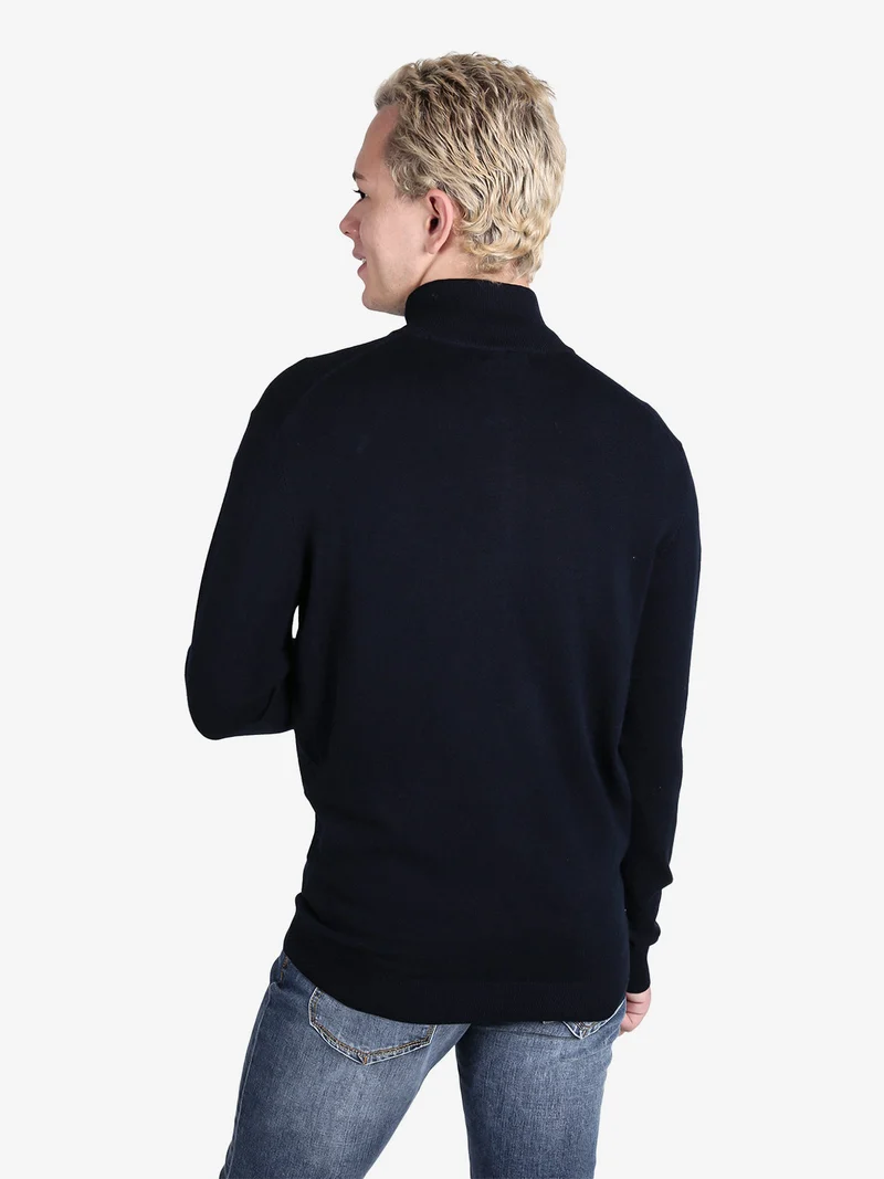 Pullover da uomo mezza zip in maglia - blu scuro