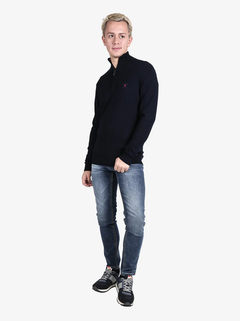 Pullover da uomo mezza zip in maglia - blu scuro