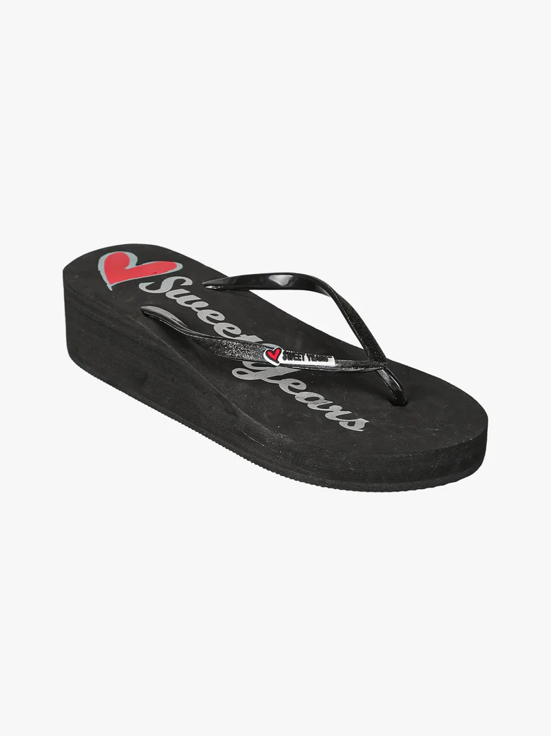 Infradito da donna glitter con zeppa e plateau - nero