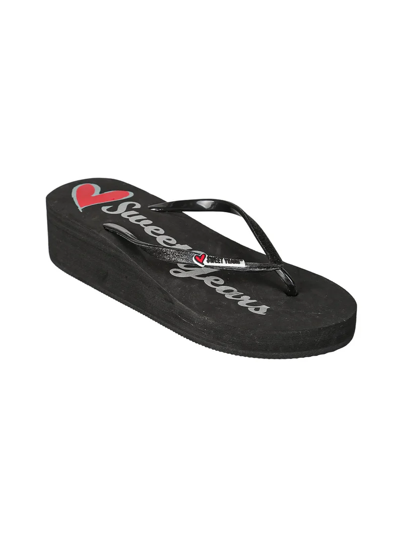 Infradito da donna glitter con zeppa e plateau - nero
