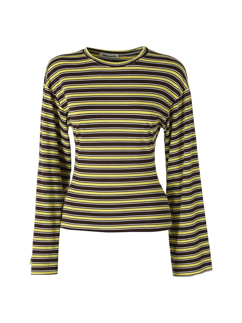 Maglia rigata da donna con maniche lunghe a campana - giallo