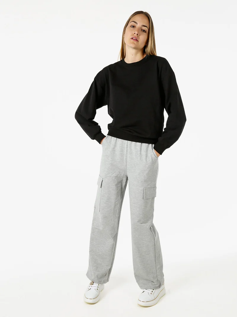Pantaloni tuta da donna con tasconi a gamba dritta - grigio