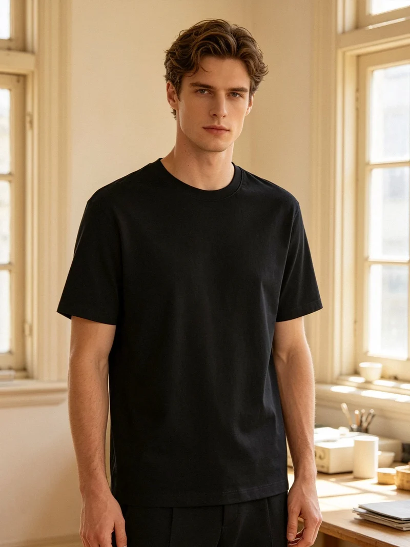 T-shirt intima da uomo in cotone interlock - nero