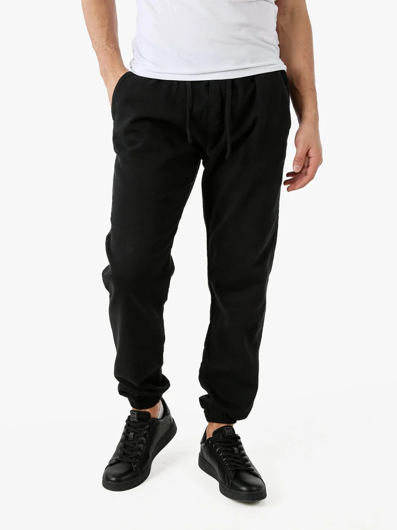 Pantaloni da uomo in cotone con coulisse ed elastico sul finale - nero
