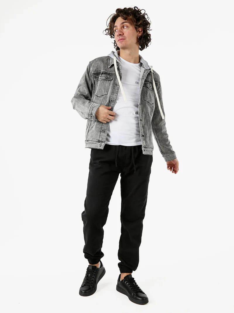 Pantaloni da uomo in cotone con coulisse ed elastico sul finale - nero