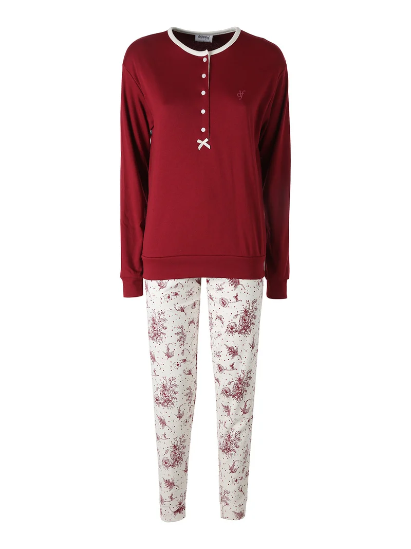 Pigiama lungo da donna in cotone - bordeaux