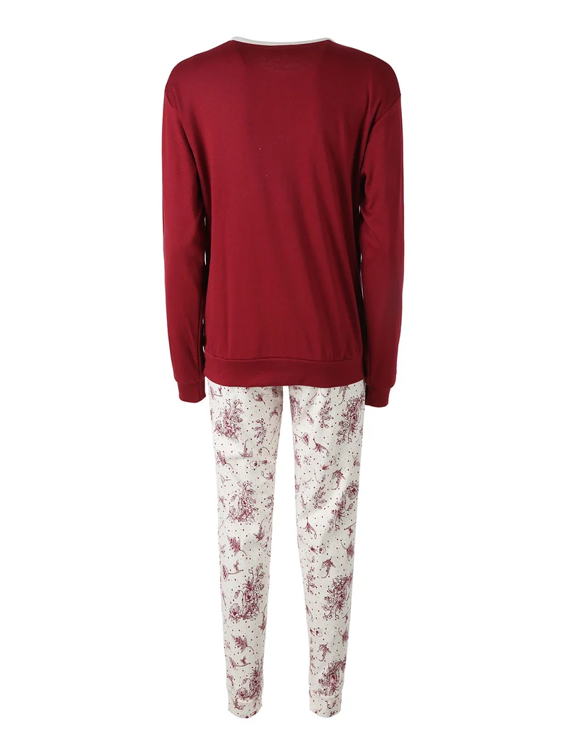 Pigiama lungo da donna in cotone - bordeaux